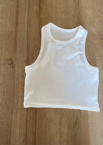 xs Beden Beyaz Yüksek Yakalı Kolsuz Crop Top