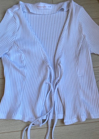 Beyoğlu Butik Beyaz V Yakalı Uzun Kollu Triko Hırka