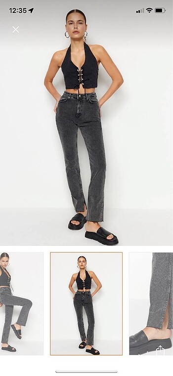 Milla kesik paça gri flare jean