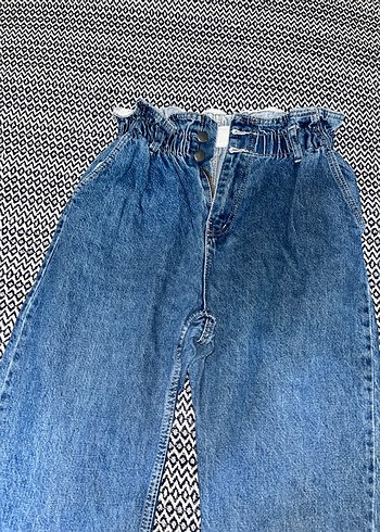diğer Beden Kadın Mavi Bağlamalı Salaş Denim Pantolon
