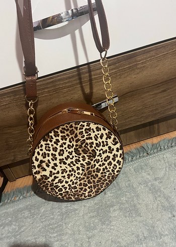 Beden kahverengi Renk Kahverengi Leopar Desenli Deri Çanta