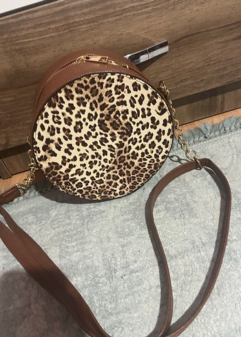 Beden Kahverengi Leopar Desenli Deri Çanta