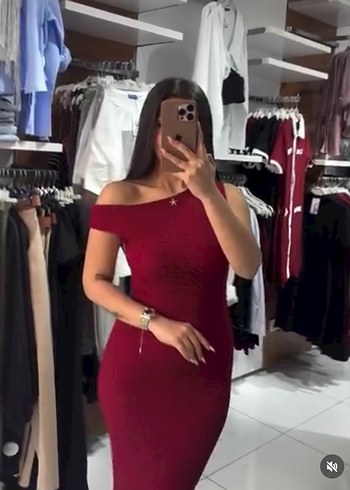Diğer Bordo kayık yaka Uzun Elbise