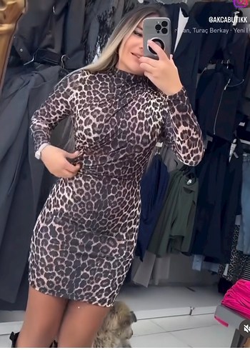 Diğer Kahverengi Leopar Desenli Kısa Kadın Elbise
