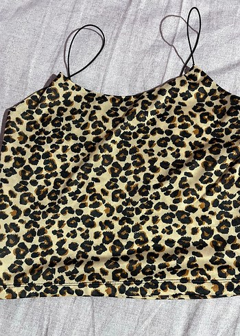 Kahverengi Leopar Desenli İnce Askılı Atlet