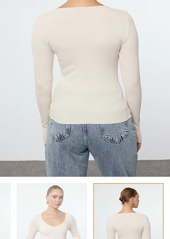 Bej ve Siyah Uzun Kollu Kadın Bluz - Görsel 5