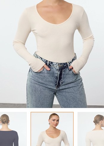 Bej ve Siyah Uzun Kollu Kadın Bluz - Görsel 4