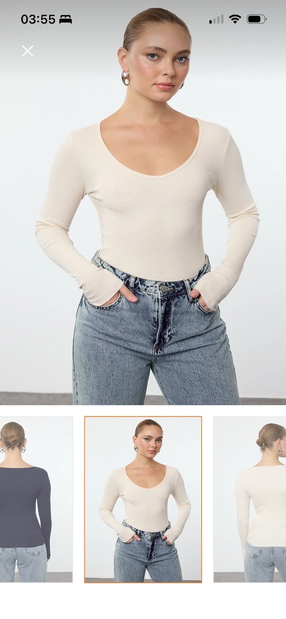 Bej ve Siyah Uzun Kollu Kadın Bluz - Görsel 4