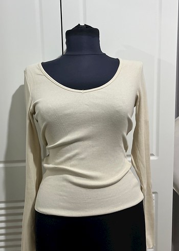 Bej V Yaka Uzun Kollu Kadın Triko - Görsel 3