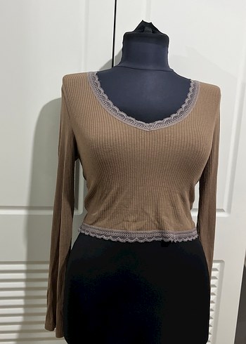 Dantel Detaylı V Yaka Bej Vintage Kadın Bluz - Görsel 6