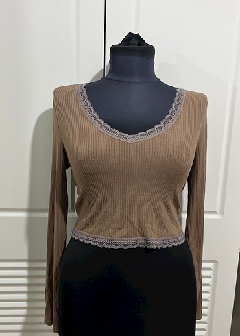 Dantel Detaylı V Yaka Bej Vintage Kadın Bluz - Görsel 7
