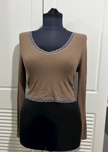 Dantel Detaylı V Yaka Bej Vintage Kadın Bluz - Görsel 5