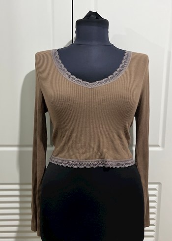 Dantel Detaylı V Yaka Bej Vintage Kadın Bluz - Görsel 8