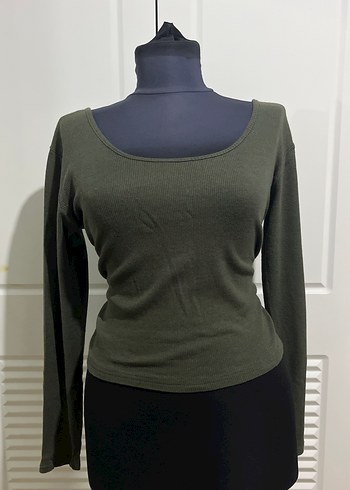 Kadın Haki Uzun Kollu Basic Bluz - Görsel 3