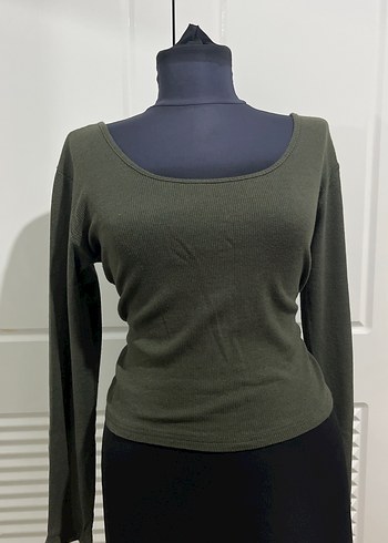 Kadın Haki Uzun Kollu Basic Bluz - Görsel 2