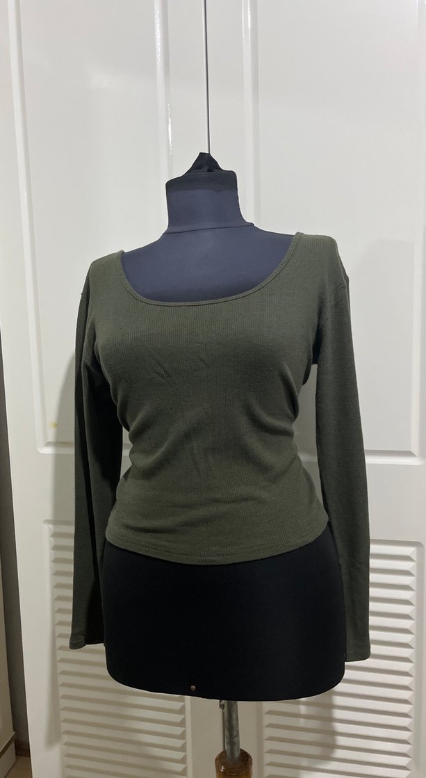 Kadın Haki Uzun Kollu Basic Bluz - Görsel 4