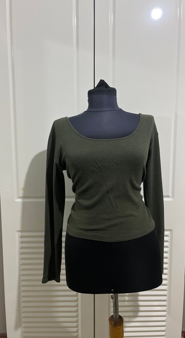 Kadın Haki Uzun Kollu Basic Bluz - Görsel 5