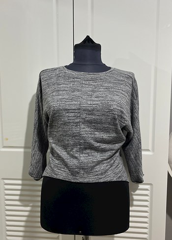 Gri Kadın Triko Bisiklet Yaka Kazak - Görsel 4