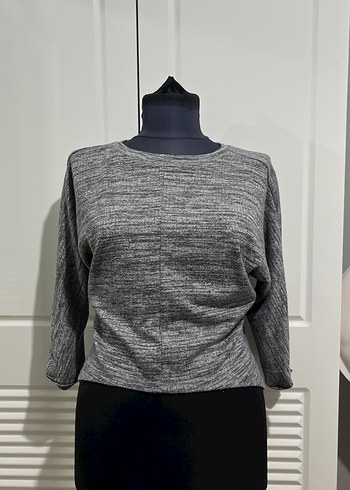 Gri Kadın Triko Bisiklet Yaka Kazak - Görsel 2