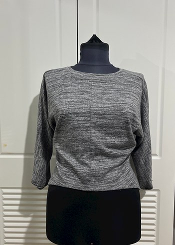 Gri Kadın Triko Bisiklet Yaka Kazak - Görsel 3