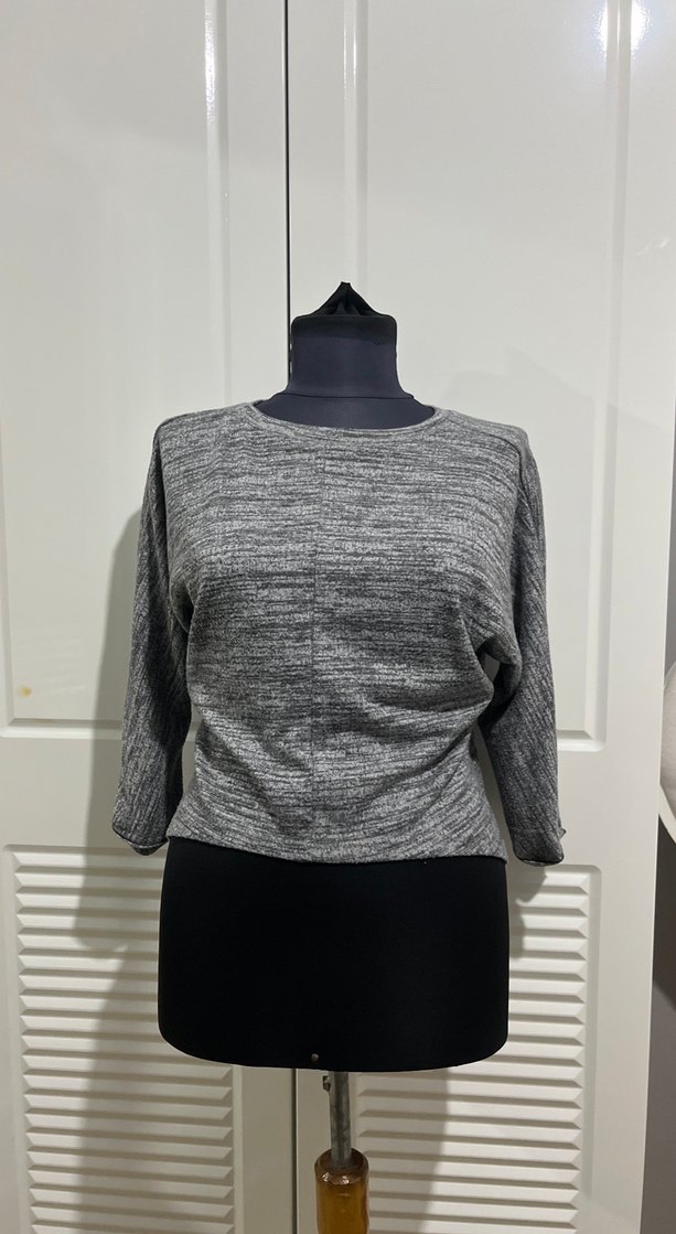 Gri Kadın Triko Bisiklet Yaka Kazak - Görsel 4