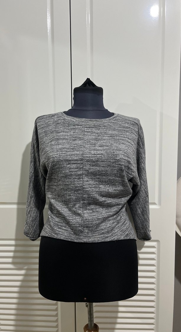 Gri Kadın Triko Bisiklet Yaka Kazak - Görsel 2