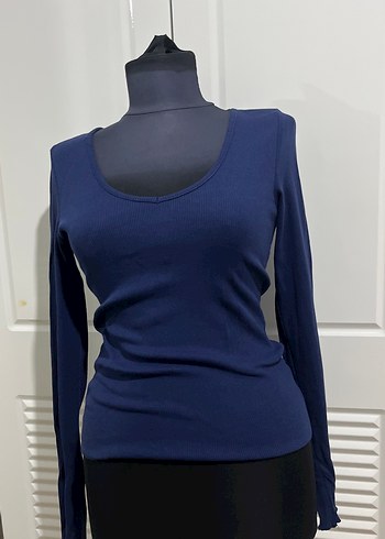 Lacivert Kadın Uzun Kollu Basic Tişört - Görsel 4