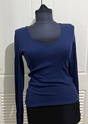 Lacivert Kadın Uzun Kollu Basic Tişört - Görsel 3