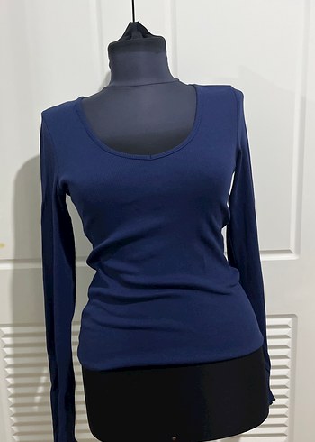 Lacivert Kadın Uzun Kollu Basic Tişört - Görsel 2