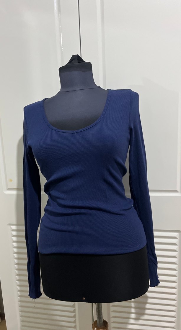 Lacivert Kadın Uzun Kollu Basic Tişört - Görsel 4