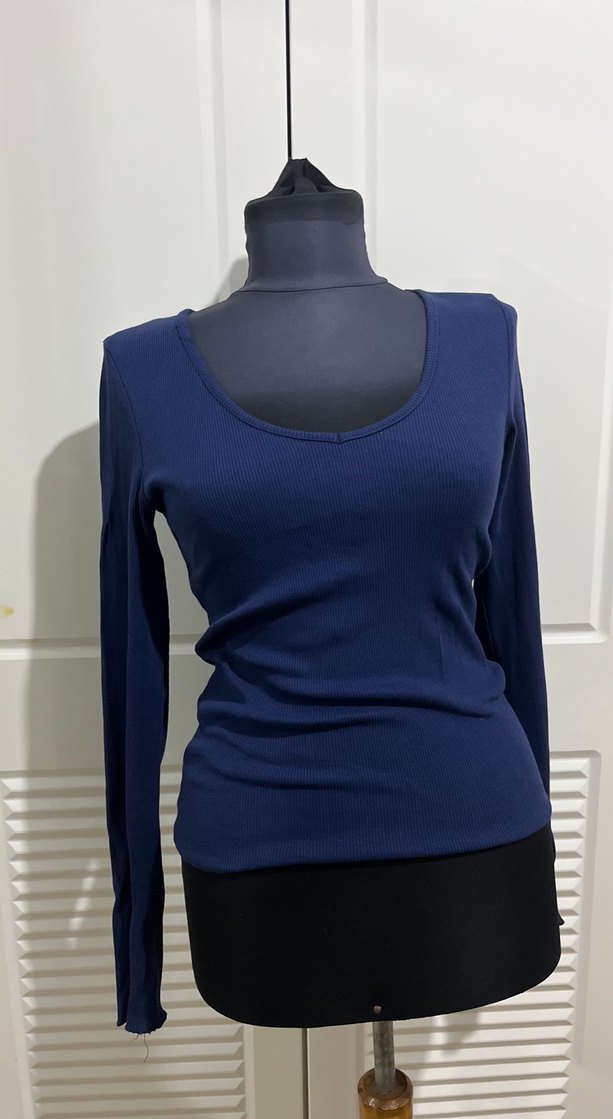 Lacivert Kadın Uzun Kollu Basic Tişört - Görsel 3