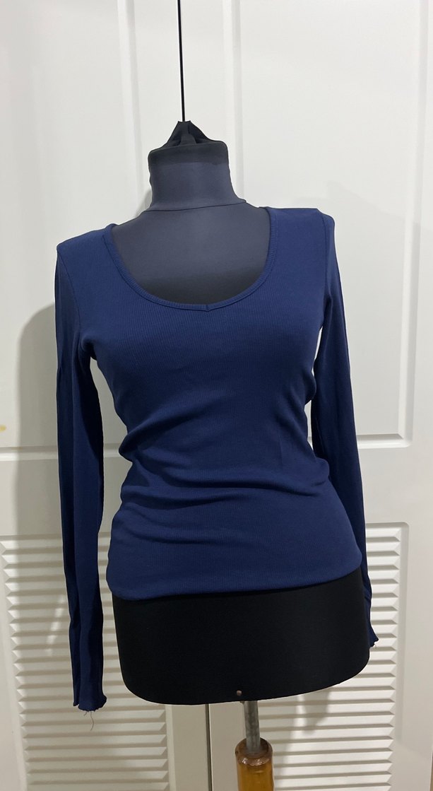 Lacivert Kadın Uzun Kollu Basic Tişört - Görsel 2
