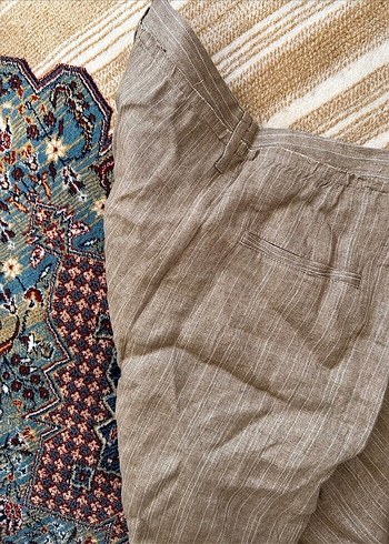 Zara Kadın Kahverengi Keten Pilili Pantolon