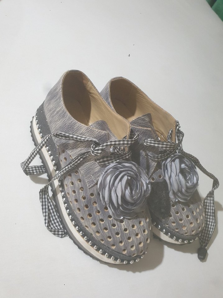 Gri Nakışlı Fırfırlı Platform Topuklu Espadril - Görsel 3