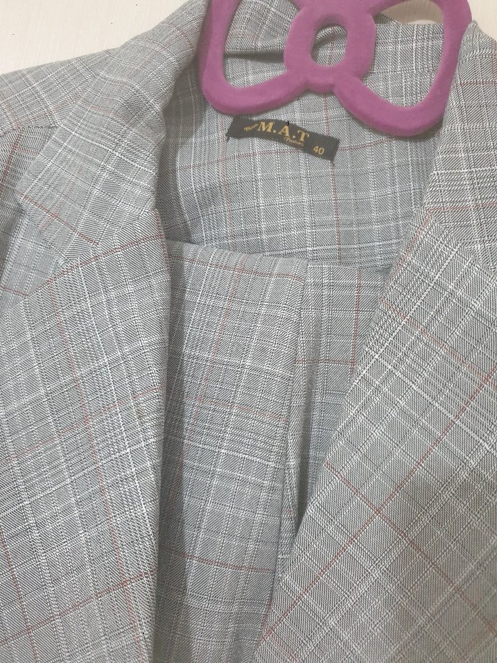 Gri Uzun Kesim Kadın Blazer Ceket Takım - Görsel 3