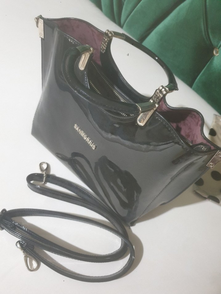 Sanmorrs Siyah Deri Tokalı Kadın Çanta - Görsel 4