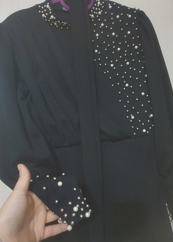 Boncuk İşlemeli Siyah Uzun Abiye Elbise - Görsel 2