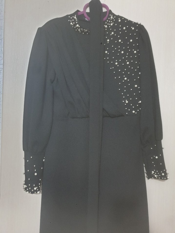 Boncuk İşlemeli Siyah Uzun Abiye Elbise - Görsel 3