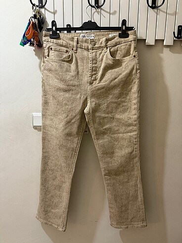 Zara Desenli Krem Rengi Kot Pantolon
