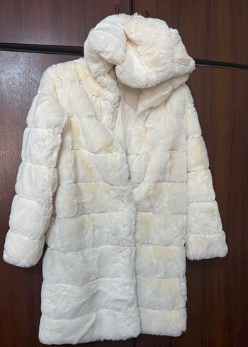 Kadın Beyaz Uzun Kürk Detaylı Ceket - Görsel 3