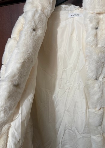 Kadın Beyaz Uzun Kürk Detaylı Ceket - Görsel 5