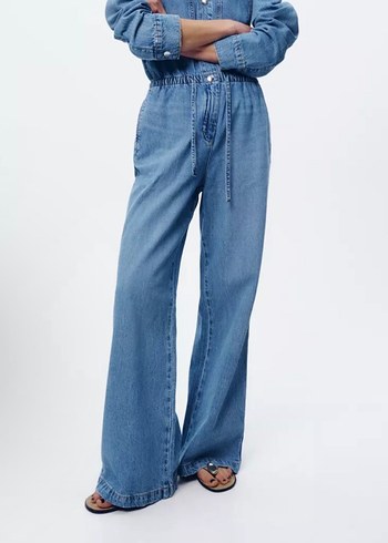 Zara Zara Kadın Lacivert Midi Denim Tulum