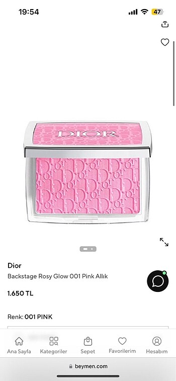 Dior Bacstage Rosy Glow 001 Pink Allık