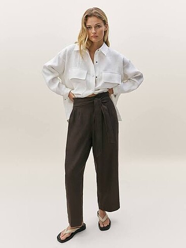 Massimo Dutti Kahverengi Keten Pantolon