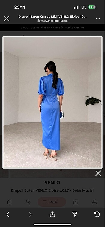 l Beden mavi Renk Saten elbise