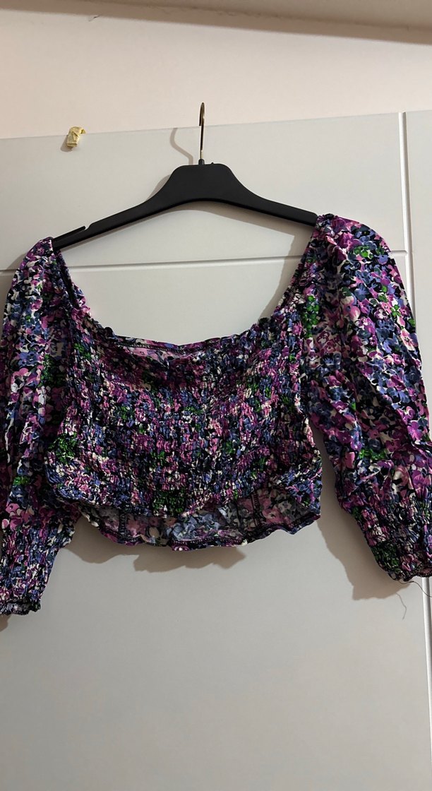 Kadın Mor Bağlamalı Mini Bluz - Görsel 2