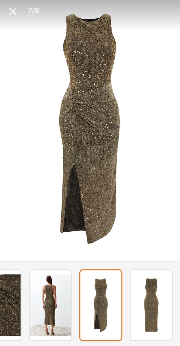 Parlak Yılan Desenli Altın Kadın Abiye Elbise - Görsel 2