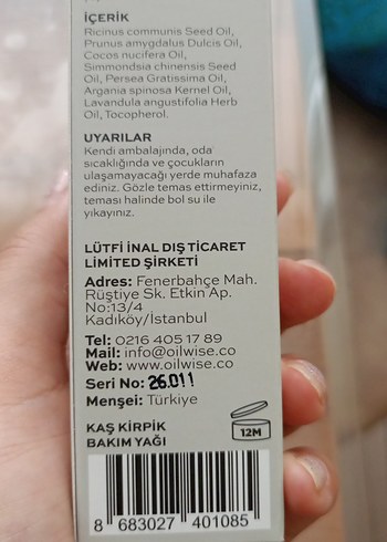 Oilwise Kaş Kirpik Bakım Yağı 30ml - Görsel 2
