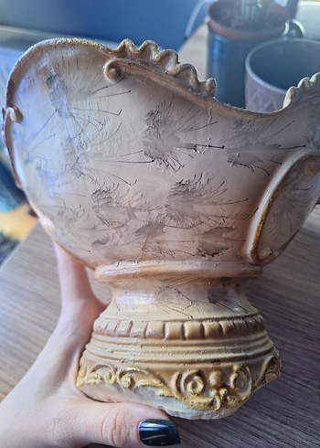 Vintage Bej Dekoratif Ayaklı Vazo - Görsel 2