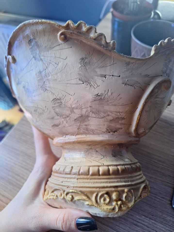 Vintage Bej Dekoratif Ayaklı Vazo - Görsel 2